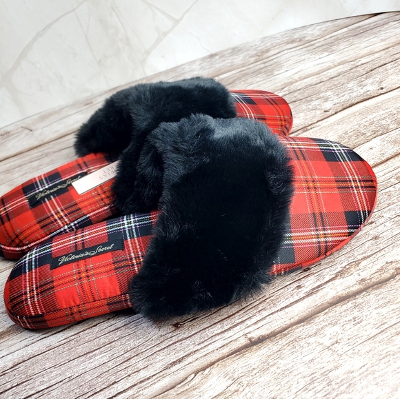 Victoria's Secret Red and Black Tartan Slippers - Picture 7 of 8